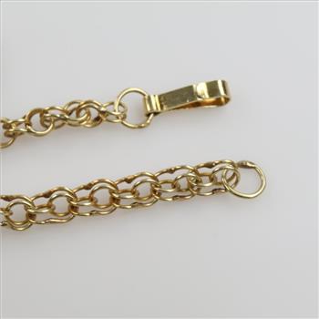 8kt Gold Double Circle Chain Link Charm Wrap Bracelet