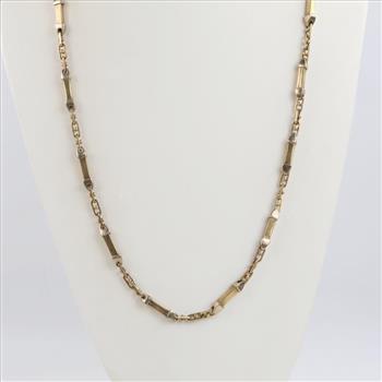 8kt Gold Hollow Bar & Link Necklace
