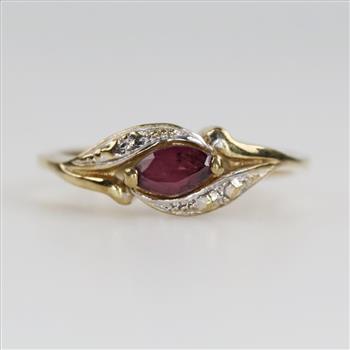 8kt Gold Two-tone Red Stone Ring