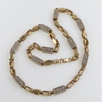 8kt Two Tone Gold Rectangular Link Chain Necklace
