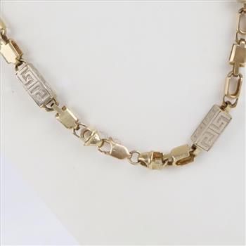 8kt Two Tone Gold Rectangular Link Chain Necklace