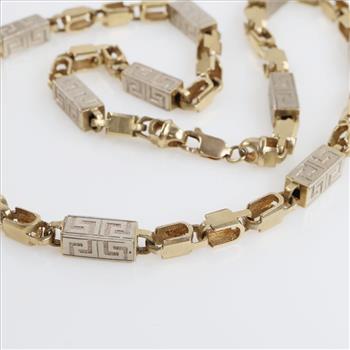 8kt Two Tone Gold Rectangular Link Chain Necklace