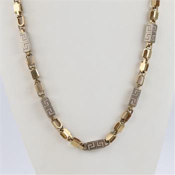 8kt Two Tone Gold Rectangular Link Chain Necklace