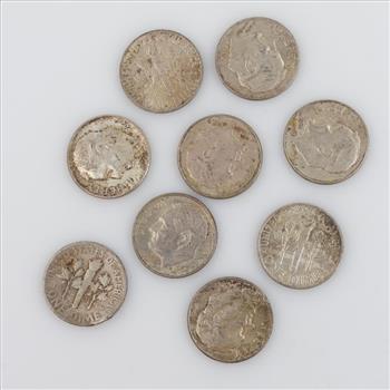9 US Roosevelt Silver Dimes