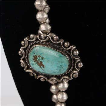 .900 Silver Pearls And Turquoise Necklace