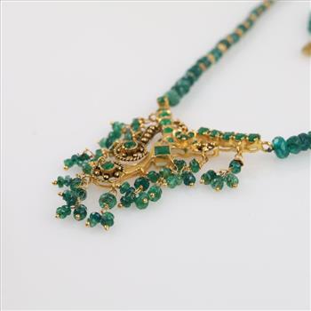 916 Gold Emerald Beaded Necklace -Evaluated By Our Certified Gemologist-AGS/GIA