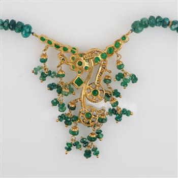 916 Gold Emerald Beaded Necklace -Evaluated By Our Certified Gemologist-AGS/GIA