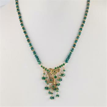 916 Gold Emerald Beaded Necklace -Evaluated By Our Certified Gemologist-AGS/GIA