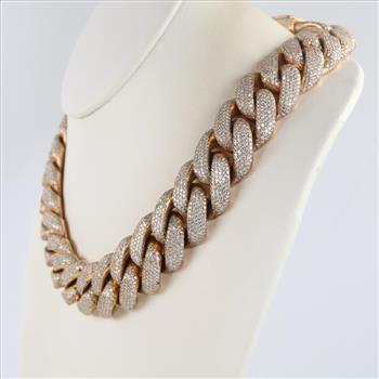 94.34ctTW Diamond 14kt Gold Curb Link Chain Necklace - Evaluated By Our Certified Gemologist-AGS/GIA