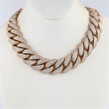 94.34ctTW Diamond 14kt Gold Curb Link Chain Necklace - Evaluated By Our Certified Gemologist-AGS/GIA