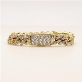 9.49ctTW Diamond 14kt Gold Curb Link Bracelet-Evaluated By Our Certified Gemologist-AGS/GIA