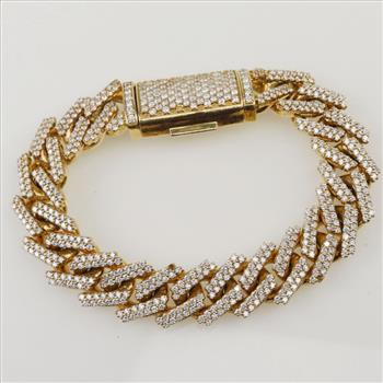 9.49ctTW Diamond 14kt Gold Curb Link Bracelet-Evaluated By Our Certified Gemologist-AGS/GIA