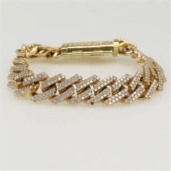 9.49ctTW Diamond 14kt Gold Curb Link Bracelet-Evaluated By Our Certified Gemologist-AGS/GIA
