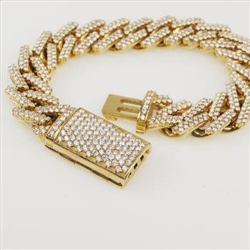9.49ctTW Diamond 14kt Gold Curb Link Bracelet-Evaluated By Our Certified Gemologist-AGS/GIA