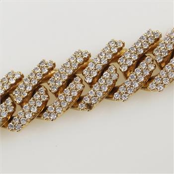 9.49ctTW Diamond 14kt Gold Curb Link Bracelet-Evaluated By Our Certified Gemologist-AGS/GIA