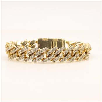 9.49ctTW Diamond 14kt Gold Curb Link Bracelet-Evaluated By Our Certified Gemologist-AGS/GIA