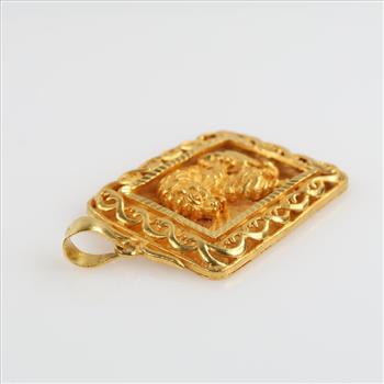 995 Gold Rope Edge Rasied Lion Design Pendant-Evaluated By Our Certified Gemologist-AGS/GIA