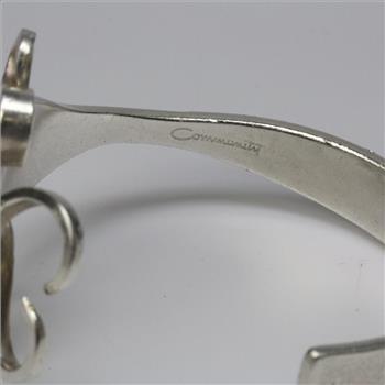 .999 Silver 49g Community Silverware Fork Ring With Black Stone