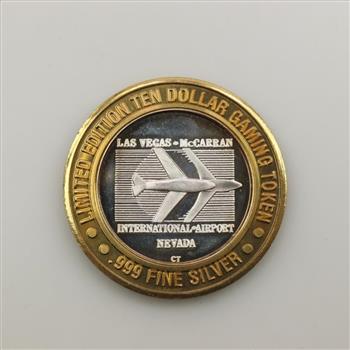 .999 Silver And Brass McCarran Slots Gaming Token