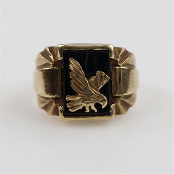 9kt Gold Black Stone Eagle Ring