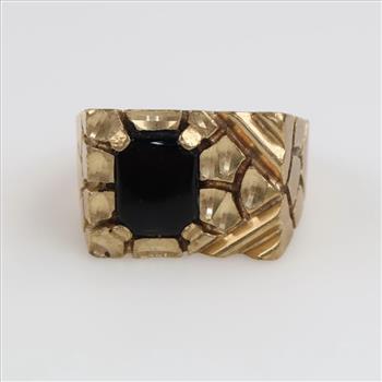 9kt Gold Black Stone Nugget Style Signet Ring
