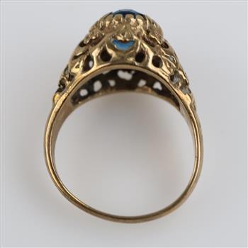 9kt Gold Blue Stone Filigree Ring
