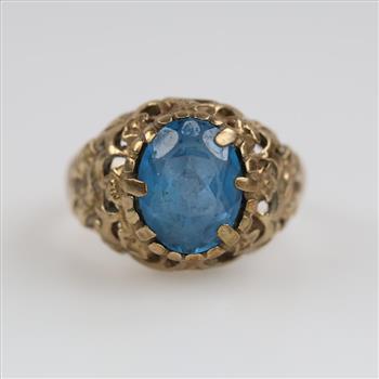 9kt Gold Blue Stone Filigree Ring