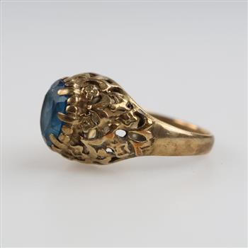 9kt Gold Blue Stone Filigree Ring