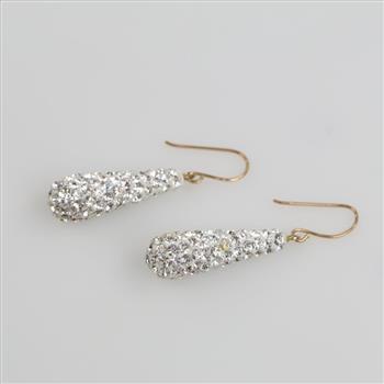 9kt Gold Clear Stone Dangle Earrings