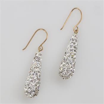 9kt Gold Clear Stone Dangle Earrings