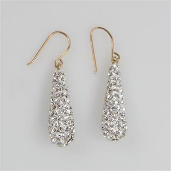 9kt Gold Clear Stone Dangle Earrings