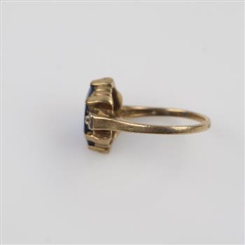 9kt Gold Diamond And Blue Stone Ring