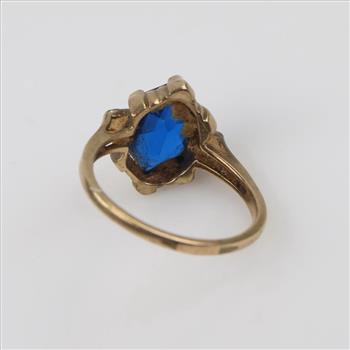9kt Gold Diamond And Blue Stone Ring