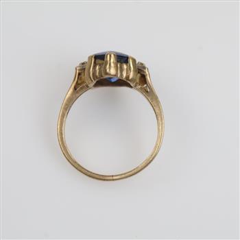 9kt Gold Diamond And Blue Stone Ring