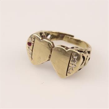 9kt Gold Double Heart Ruby  Ring