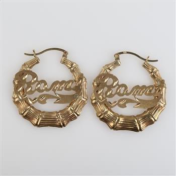 9kt Gold Hollow Hoop Name Plate Earrings
