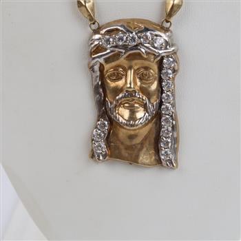 9kt Gold Hollow Link Necklace 3.06ctTW CZ Pendant-Evaluated By Certified Gemologist-AGS/GIA