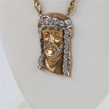 9kt Gold Hollow Link Necklace 3.06ctTW CZ Pendant-Evaluated By Certified Gemologist-AGS/GIA