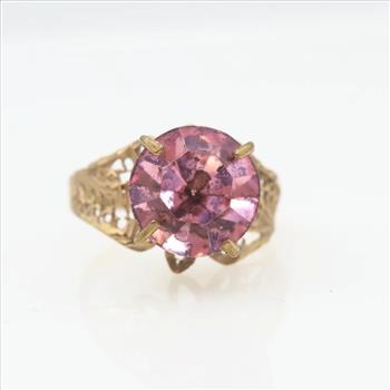 9kt Gold Pink Stone Filigree Ring