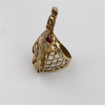 9kt Gold Red Stone Religious Ring