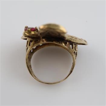 9kt Gold Red Stone Religious Ring