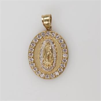 9kt Gold Two-tone Clear Stone Religious Pendant
