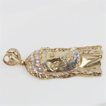 9kt Gold Two-tone Crystal Religious Pendant-Evaluated By Our Certified Gemologist-AGS/GIA