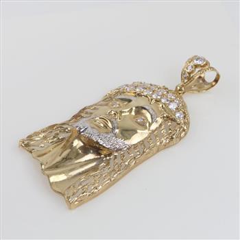 9kt Gold Two-tone Crystal Religious Pendant-Evaluated By Our Certified Gemologist-AGS/GIA