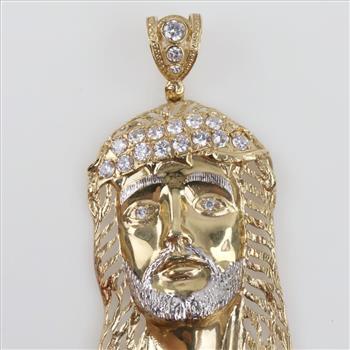 9kt Gold Two-tone Crystal Religious Pendant-Evaluated By Our Certified Gemologist-AGS/GIA