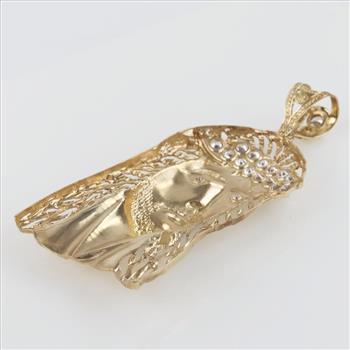 9kt Gold Two-tone Crystal Religious Pendant-Evaluated By Our Certified Gemologist-AGS/GIA