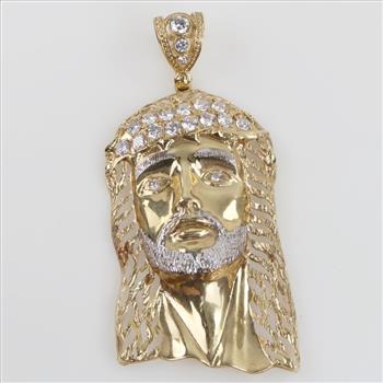 9kt Gold Two-tone Crystal Religious Pendant-Evaluated By Our Certified Gemologist-AGS/GIA