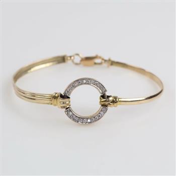 9kt Gold Two-tone Diamond Pendant Bangle Bracelet