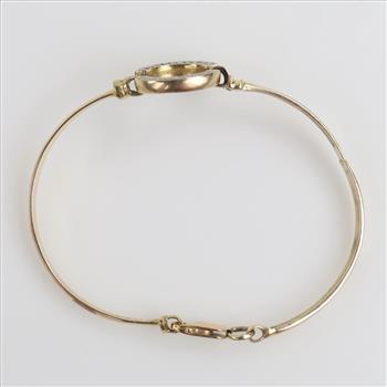 9kt Gold Two-tone Diamond Pendant Bangle Bracelet