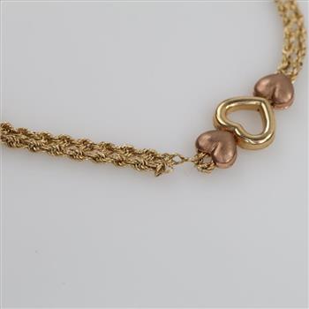 9kt Gold Two-tone Heart Hollow Rope Chain Bracelet